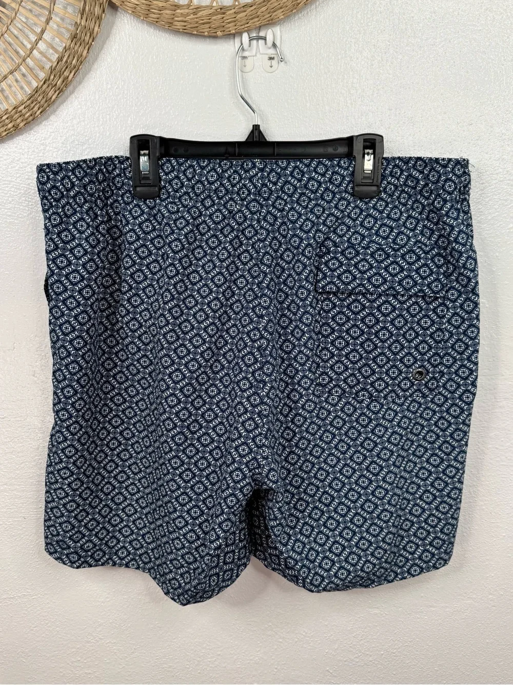 Cabana Lifestyle Swim Trunks Men's XL Blue White Geometric Drawstring Lined